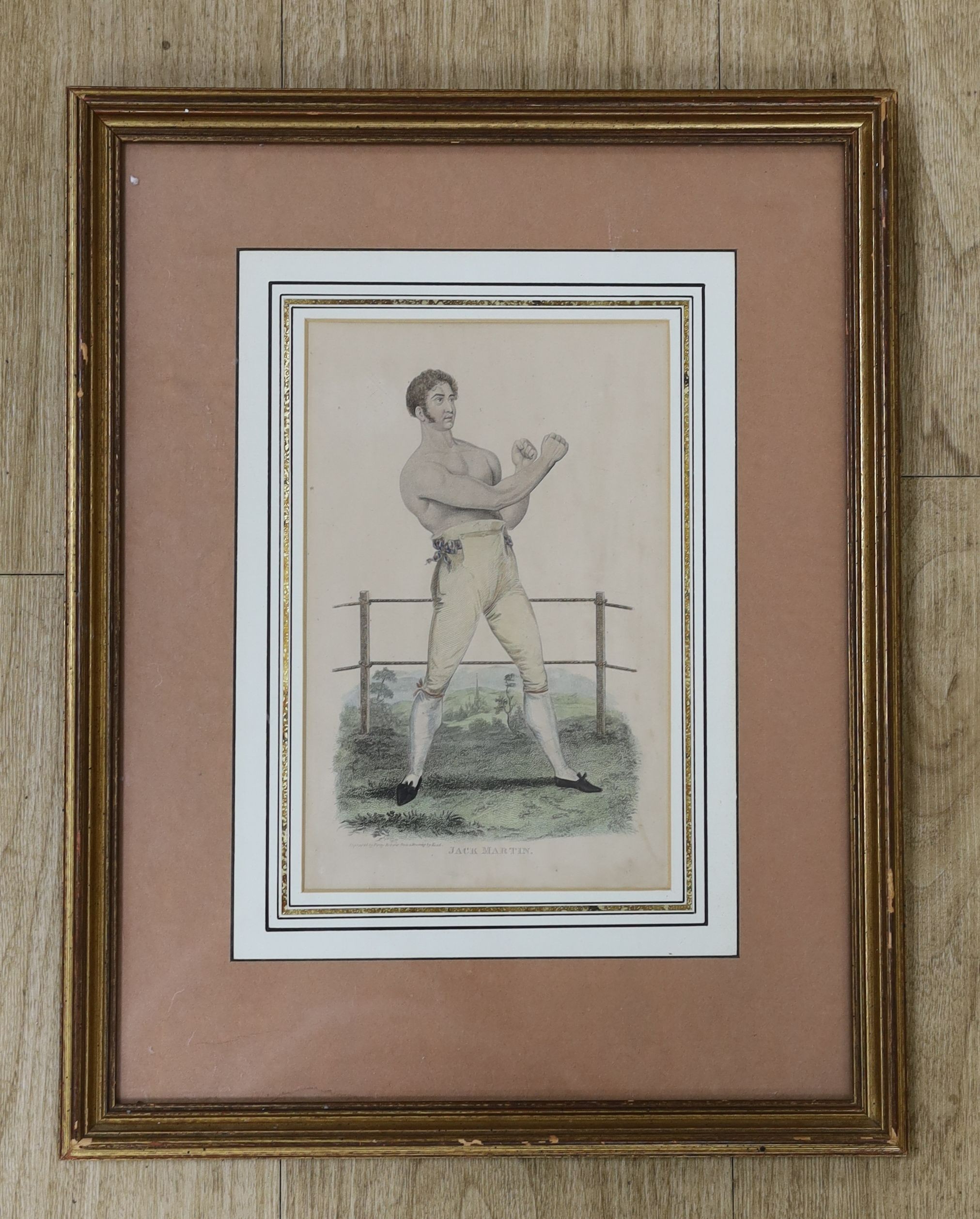 Percy Roberts, hand coloured engraving, Portrait of the the boxer, Jack Martin, 23 x 14.5cm